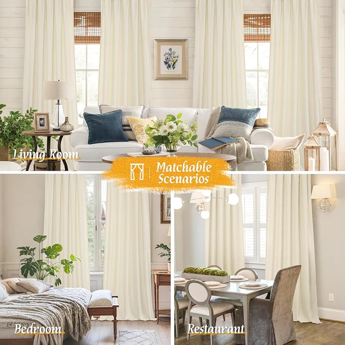 Light Beige Linen Textured Curtains 63 inch Length - Image 6