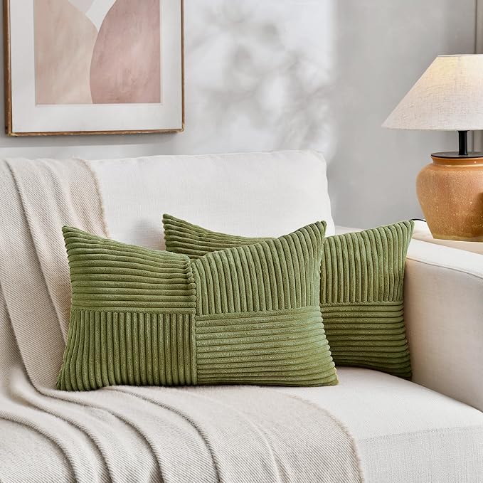 Fancy Homi 2 Packs Moss Green Lumbar Decorative Throw Pillow Covers 16x28 Inch - Image 5