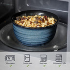 MEKY 20oz Soup Bowls, Stackable and Durable Ceramic Bowls for Kitchen, Elegant Perfect for Pasta, Cereal,Oatmeal, Rice, and Ice Cream, Microwave & Dishwasher Safe,Set of 6, Blue