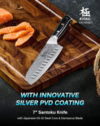 KYOKU Gin Series 7" Santoku Knife, Japanese Chef Knife VG10 Damascus Stainless Steel Kitchen Knife with Silver Ion Blade G10 Handle Mosaic Pin