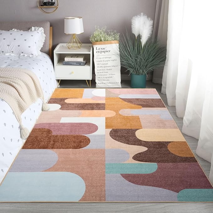 Living Room Rug 6x9 Brown Area Rug Machine Washable Carpet Non Slip Indoor - Image 5