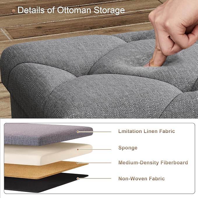 43 inch Storage Ottoman Bench, Folding Storage Bench Ottoman, - Image 3