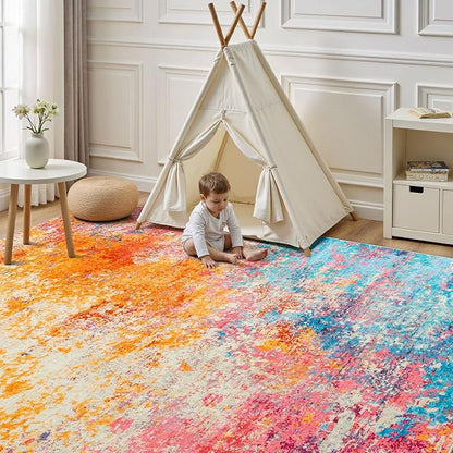 Rugflix 5x7 Area Rugs for Living Room, Washable Colorful Rainbow Large Rug | - Image 4