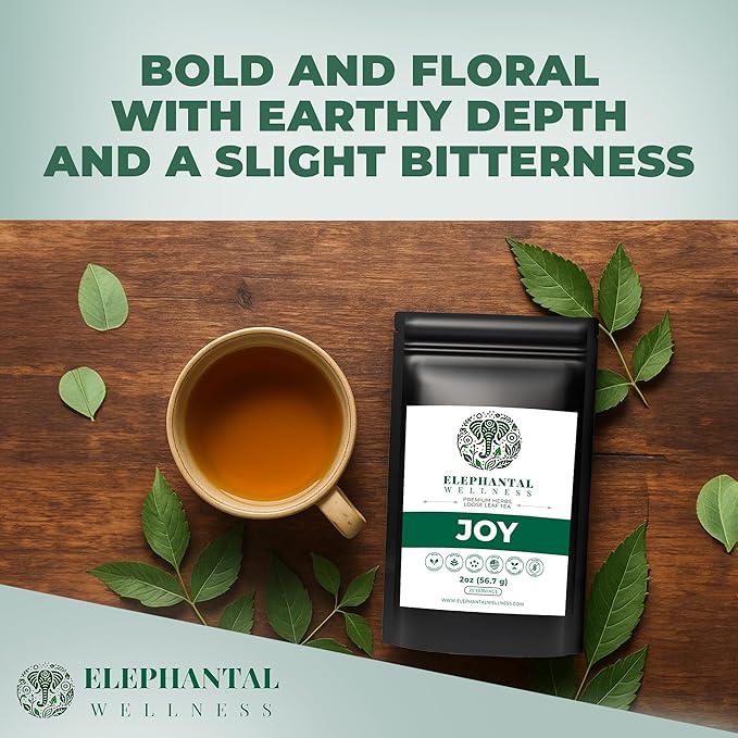 Elephantal Wellness Premium Joy Herbal Tea | Mood & Emotional Balance Support with St. John’s Wort, Kava, Ginkgo & Lavender | Handmade, Non-GMO, Caffeine-Free Loose Leaf Blend, 2oz, 20 Servings