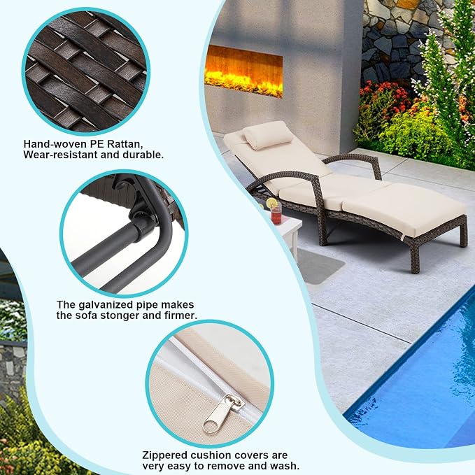 HOMREST Chaise Lounge Chairs Set of 4, PE Rattan Wicker Lounge Chair - Image 5