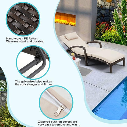HOMREST Chaise Lounge Chairs Set of 4, PE Rattan Wicker Lounge Chair - Image 5
