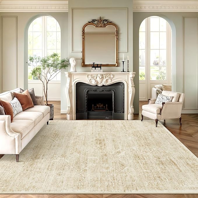 Soalmost Washable Area Rug 9x12 Large Soft Living Room Rugs Beige/Ivory | - Image 2