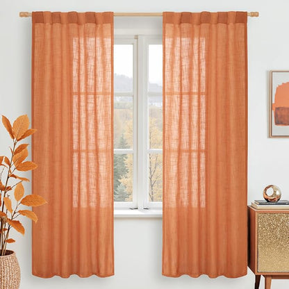 Burnt Orange Semi Sheer Linen Curtains by LAMIT