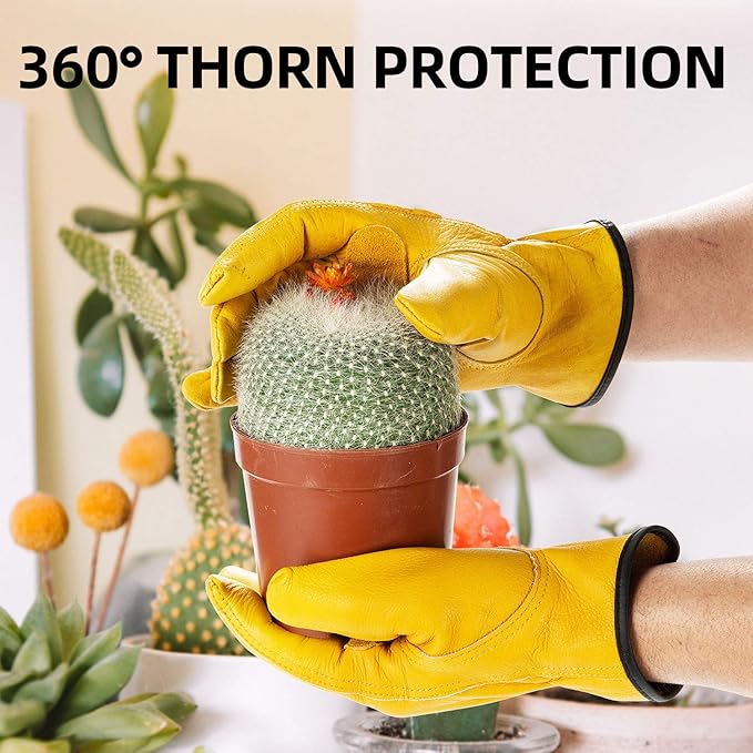 Vgo... 1-Pair Unlined Cow Grain Leather Work and Driver Gloves with Cow Split Leather Palm Patch (Size XL, Gold,CA9590)