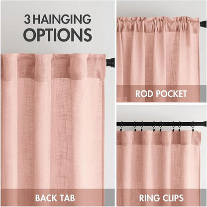 MIULEE Blush Pink Linen Curtains 52x84 Inch Length 2 Panels - Image 3