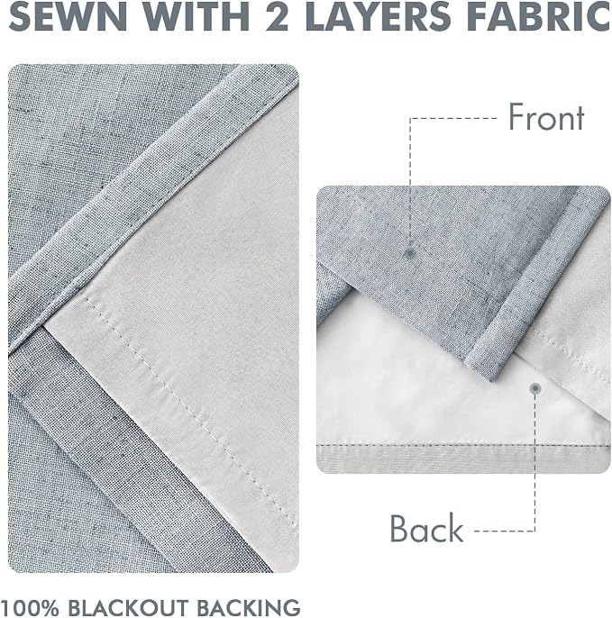 MIULEE Grayish Blue Pinch Pleated 100% Blackout Linen Curtains 40x84 Inches | - Image 5