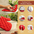 Maison d' Hermine 100% Cotton Oven Mitt & Pot Holder Set (7.5"x13" & 8"x8") Heat Resistant BBQ Cooking Gloves with Loop, Baking, Grilling, Kitchen, Handling Hot Pans (Noel)