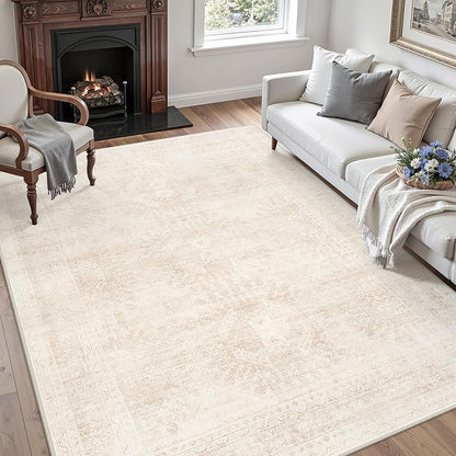 6x9 Area Rugs Living Room: Bedroom Neutral Washable Carpet Beige | Large - Image 3