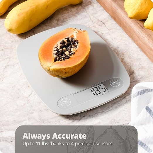 Greater Goods Compact Digital Kitchen Scale – Accurate Food Scale for Baking, Meal Prep, 4 Measuring Units, 11lb/5kg