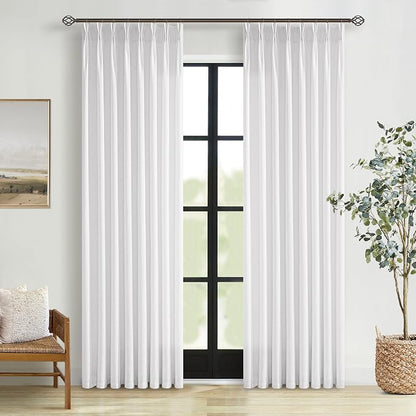 Linen Pleated Light Filtering Semi Sheer White Curtains 108 Inches Length | by Twodrapes