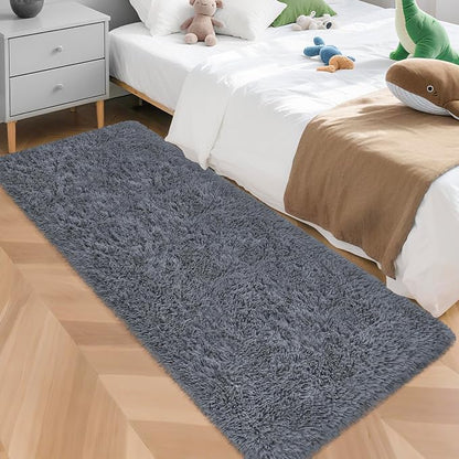Grey Runner Rug for Bedroom Black Grey 2x5ft Fluffy Area Rug Bedside Runner Rug by JiaoBaba