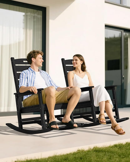 SERWALL Oversized Outdoor Rocking Chair, HDPE Patio Rocking Chair - Image 2
