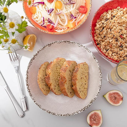 Rustic White Melamine Pasta Bowls, 6 Pack 9.25 inch Serving Bowls, Wide and Shallow All-purpose Bowl, Unbreakable Kitchen Bowls for Salad, Pasta, Ramen, Soup, Noodle, Fruit. Dishwasher Safe…