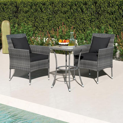 Tangkula 3-Piece Patio Furniture Set, PE Wicker Conversation Bistro Set w/A - Image 2