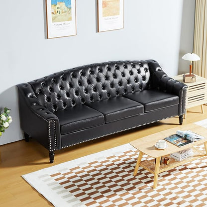 LEVNARY Mid-Century Modern Leather Couch, Chesterfield Sofa Sleeper Settee - Image 7