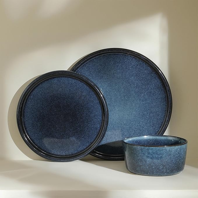 Stone Lain Eden 4-Piece Dinner Plate Set Stoneware, Dark Blue
