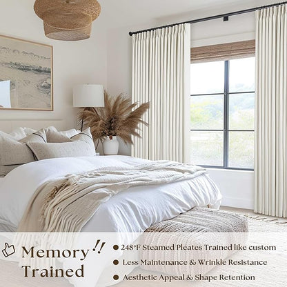 90 Inch Pinch Pleated Linen 100% Blackout Curtains Extra Wide Natural 60x90 | - Image 2