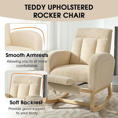 NIOIIKIT Modern Nursery Rocking Chair, Teddy Upholstered Rocking Chair - Image 6