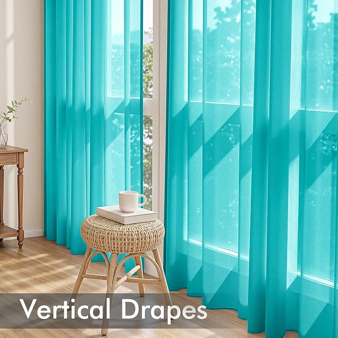 MIULEE Turquoise Sheer Curtains 63 Inches Long 4 Panels 42 x 63 Inches | Light - Image 5