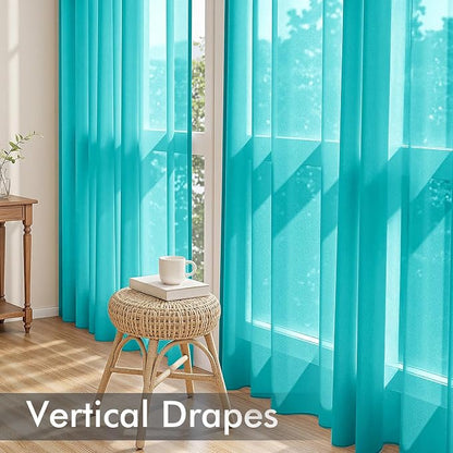 MIULEE Turquoise Sheer Curtains 63 Inches Long 4 Panels 42 x 63 Inches | Light - Image 5