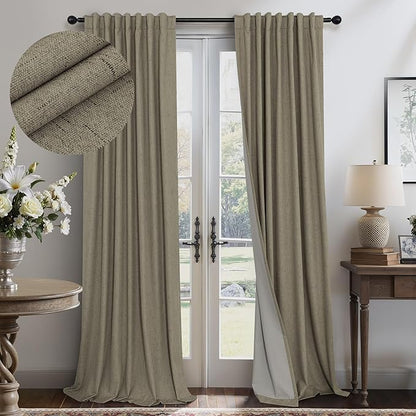 Taupe Blackout Curtains 90 Inches Long Thick Linen Patio Curtain by Pitalk
