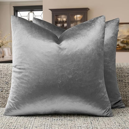 GIGIZAZA Dark Grey Velvet Throw Pillow Covers 18x18 Pack of 2 | Decorative by GIGIZAZAFocusingonhomedecoration
