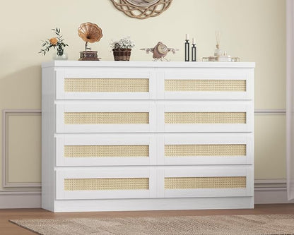 47 Inch Rattan 8 Drawer Dresser, Modern Farmhouse Chest of Drawers, Tv Stand by Unknown