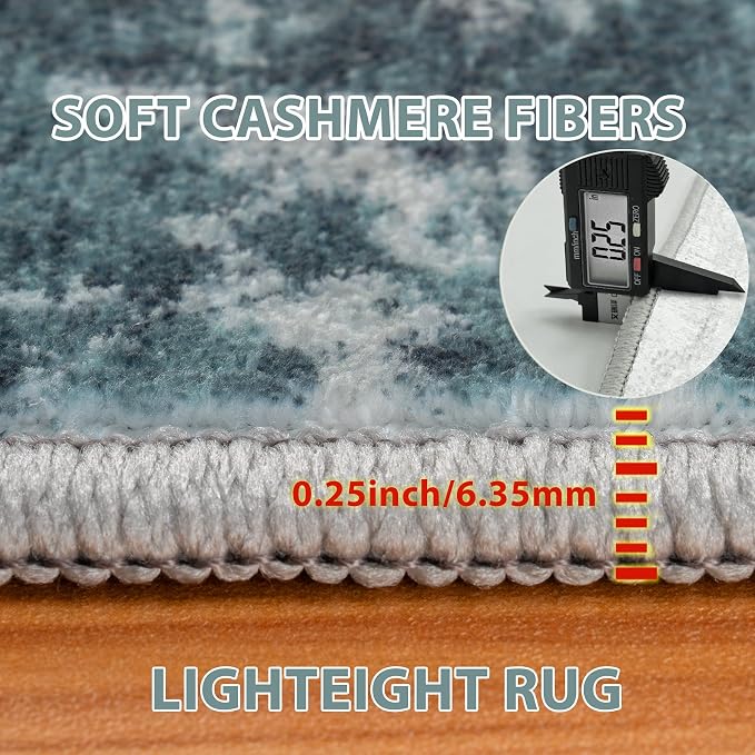 9x12 Area Rugs for Living Room Washable Bedroom Dining Room Teal Grey Gold | - Image 5