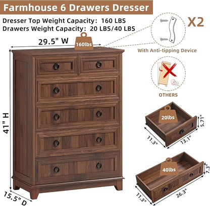 Joaxswe Farmhouse 6 Drawer Dresser - Image 2