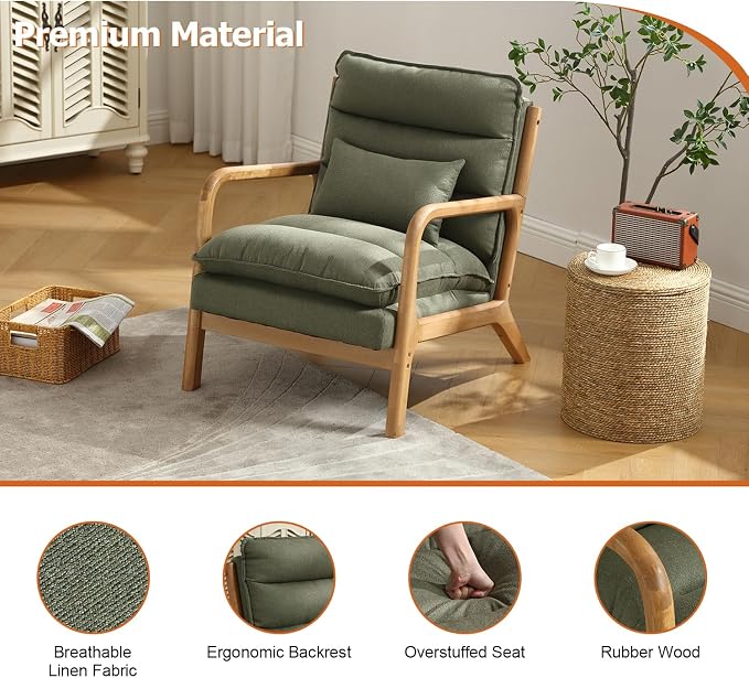 INZOY Accent Chairs Set of 2, Mid Century Modern Accent Chair - Image 5