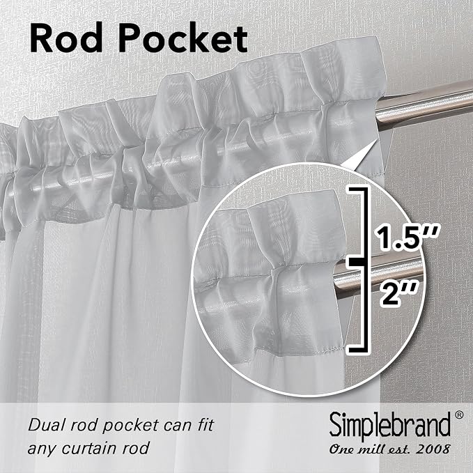 Simplebrand Light Grey Sheer Curtains 72 Inches Long 2 Panels - Image 2