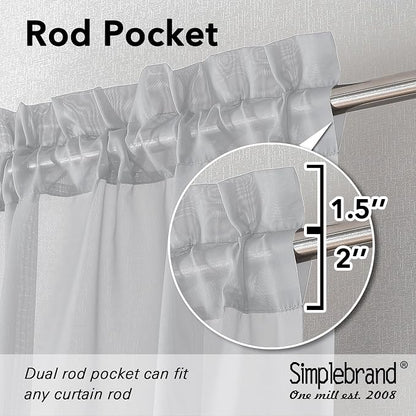 Simplebrand Light Grey Sheer Curtains 84 Inches Long, Light Filtering Rod - Image 2