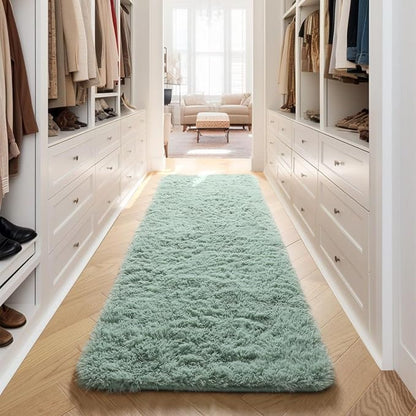 Sage Green Runner Rugs for Kids Bedroom Living Room Plush Fluffy Rug 2x6 Ft | - Image 5