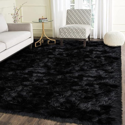 Latepis Rugs for Living Room Alfombras para Salas 5x8 Faux Sheepskin Black Fur - Image 7