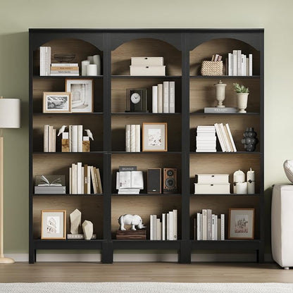 Arched Bookshelf with 5 Tier Open Shelves, Study and Living Room, Modern Black - Image 4