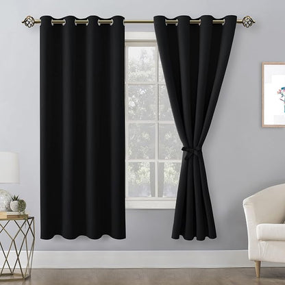 Blackout Curtains for Bedroom, 52 x 63 Inches Length Black 2 Panels | Thermal - Image 8
