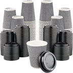 [400 SET]Harvest Pack 12 oz Disposable Coffee Cups, Insulated Ripple Double-Walled Paper Cup with Lid, Black and White Geometric, Tea Hot Chocolate Drinks To go coffee cups