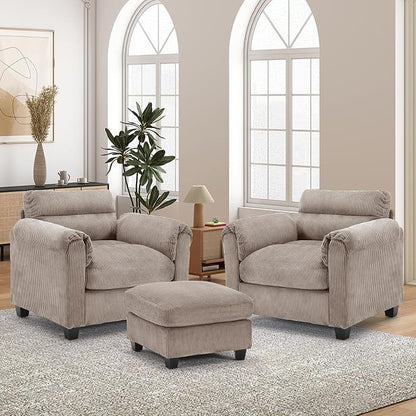 HAOMARKETS Corduroy 3-Piece Sofa Set, Upholstered Ottoman and Accent Chair Sofa - Image 6
