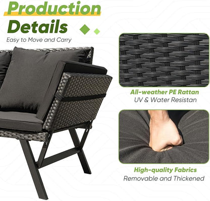 Greesum Outdoor Sofa, Woven Rattan Patio Furniture, Convertible Daybed or - Image 7