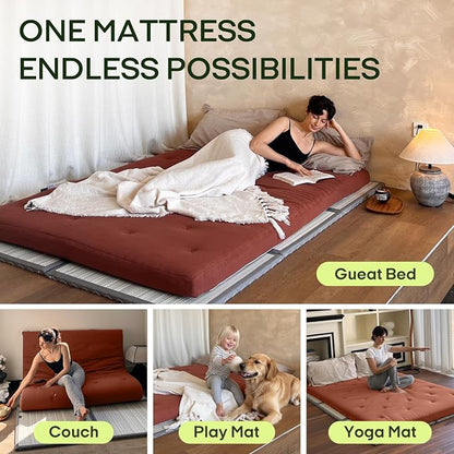 ZonLi Japanese Floor Futon Mattress Queen Size 80"x 60", 100% Cotton Cover 4'' - Image 4