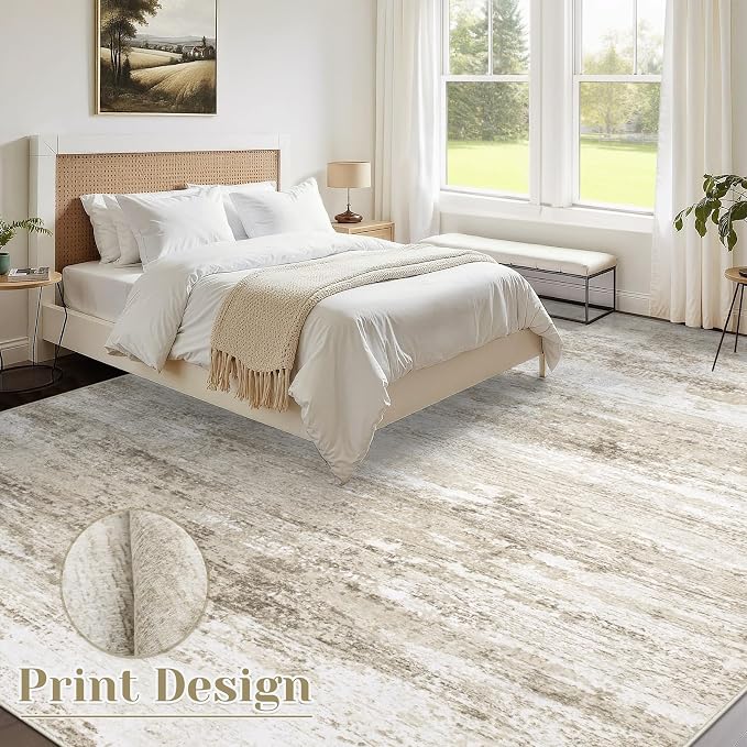 Washable Rug 8x10 Area Rugs for Living Room: Large Neutral Soft Rug Abstract - Image 2