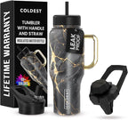 Coldest 40 oz Tumbler with Handle and Straw - 100% Leak Proof Insulated Tumbler with Lid and Straw (3 Lids) - Stainless Steel Tumblers for Women & Men - Cup Holder Friendly Base, 36 oz (Black Luna)