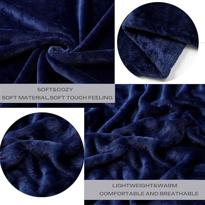 Fleece Plush Throw Blanket Navy Blue 108"x90""for Couch Fuzzy Cozy Flannel | - Image 3