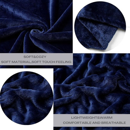 Fleece Plush Throw Blanket Navy Blue 108"x90""for Couch Fuzzy Cozy Flannel | - Image 3