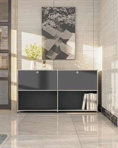 Metal Sideboard with 2 Flap Doors, DIY Modern Home Furnishing, Foyer - Image 2